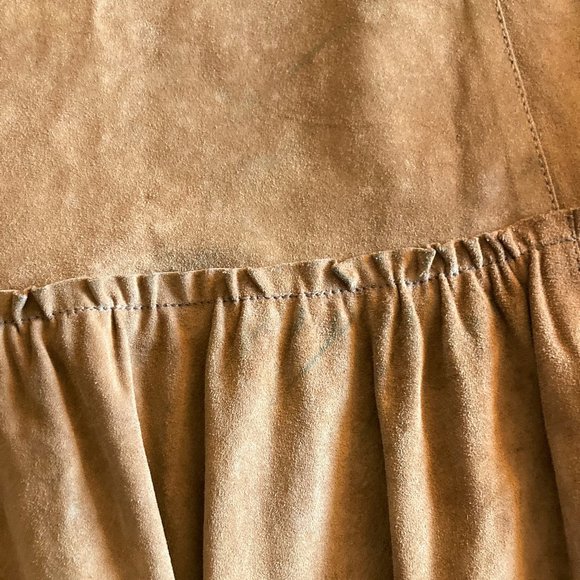 New! Weekend MaxMara tan brown suede long skirt, tiered ruffle (genuine leather) - Picture 5 of 8